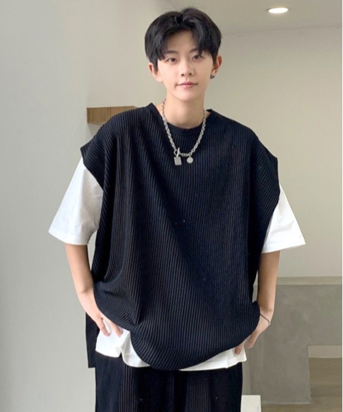 neos（ネオス）の「【neos -addictive design-】ビッグシルエット プリーツ ドロップショルダー ベスト（ベスト・メンズ・ブラック/グレー/ブルー/グレイッシュベージュ・MEDIUM/LARGE）」の11枚目の写真