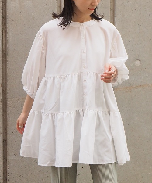 tiptop（ティップトップ）の「カギ針ビスチェ×ブラウスセット（シャツ/ブラウス・レディース・ブラック/オフホワイト/ブルー・FREE）」の14枚目の写真