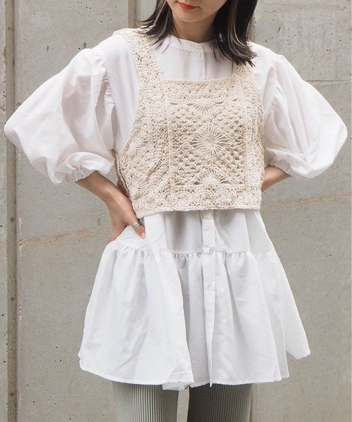 tiptop（ティップトップ）の「カギ針ビスチェ×ブラウスセット（シャツ/ブラウス・レディース・ブラック/オフホワイト/ブルー・FREE）」の18枚目の写真