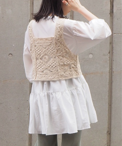 tiptop（ティップトップ）の「カギ針ビスチェ×ブラウスセット（シャツ/ブラウス・レディース・ブラック/オフホワイト/ブルー・FREE）」の21枚目の写真