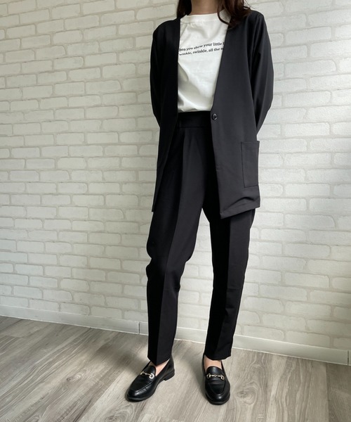 Chiaro（キアロ）の「セットアップジャケット×テーパードパンツ（ノーカラージャケット・レディース・ブラック/モカ・M）」の9枚目の写真