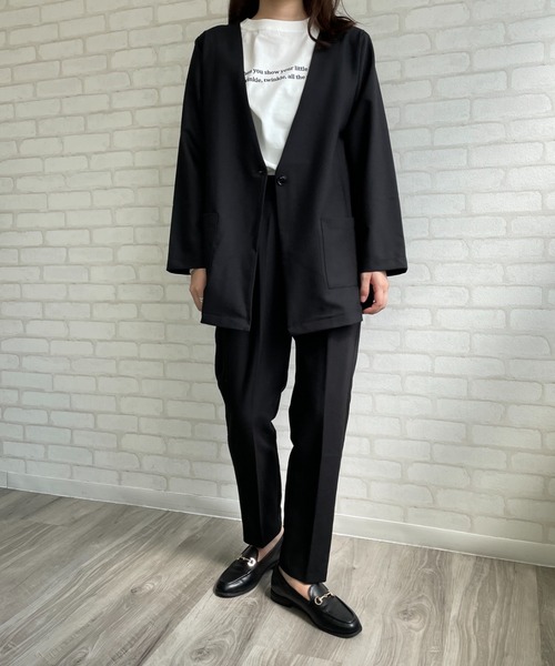 Chiaro（キアロ）の「セットアップジャケット×テーパードパンツ（ノーカラージャケット・レディース・ブラック/モカ・M）」の8枚目の写真