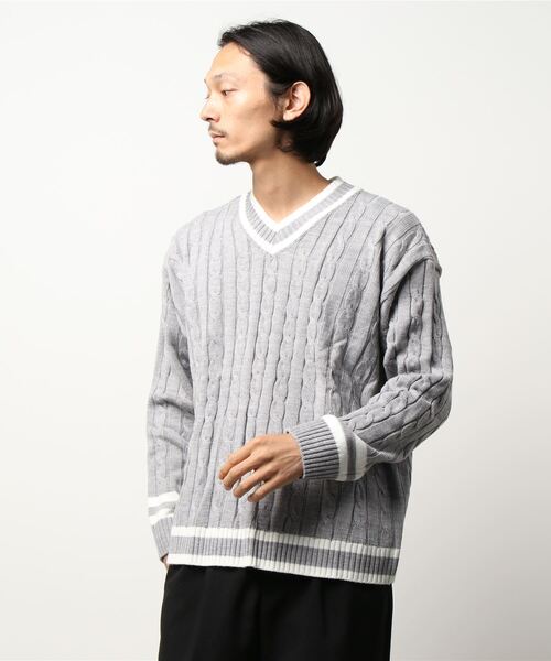Import & Select(インポートアンドセレクト)の「【Select】 Vネック オーバーサイズ プルオーバー ニット(ニット/セーター・メンズ・ホワイト系1/ブラック/グレー/ベージュ・FREE)」の1枚目の写真