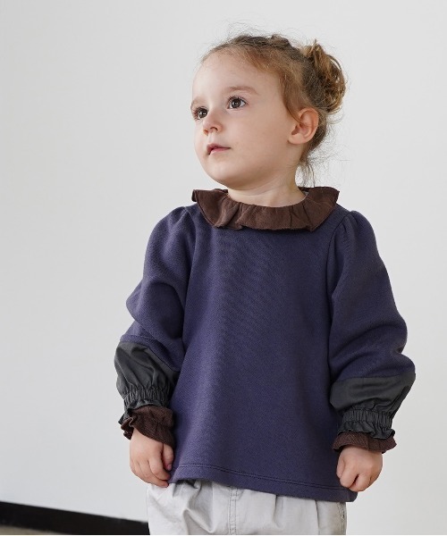 quoti use fith（クゥオティ　ユース　フィス）の「裏毛 長袖 フレアスウェット（スウェット・キッズ・ホワイト/ネイビー/オレンジ・80/90/100/110/120/130）」の2枚目の写真