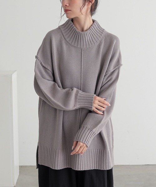 osharewalker(オシャレウォーカー)の「『ハイネックアウトリンキングニット』(ニット/セーター・レディース・ナチュラル/ブルーグリーン/レッド/グレー/ブラック/ラベンダー/ライトグリーン/オレンジ/チャコール・FREE)」の2枚目の写真