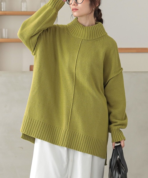 osharewalker(オシャレウォーカー)の「『ハイネックアウトリンキングニット』(ニット/セーター・レディース・ナチュラル/ブルーグリーン/レッド/グレー/ブラック/ラベンダー/ライトグリーン/オレンジ/チャコール・FREE)」の5枚目の写真