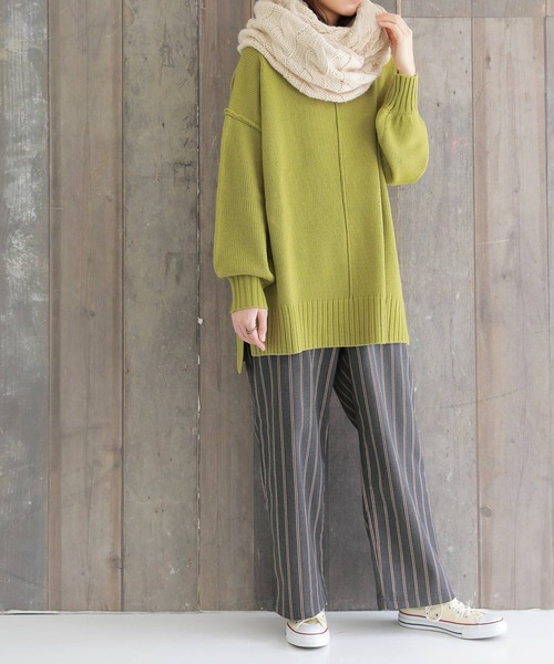 osharewalker(オシャレウォーカー)の「『ハイネックアウトリンキングニット』(ニット/セーター・レディース・ナチュラル/ブルーグリーン/レッド/グレー/ブラック/ラベンダー/ライトグリーン/オレンジ/チャコール・FREE)」の11枚目の写真