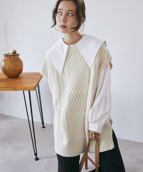 toucher du brise（トゥシェドブリーズ）の「ビックカラーオーバーサイズブラウス（シャツ/ブラウス・レディース・ベージュ/ブラック/ホワイト・M）」の8枚目の写真