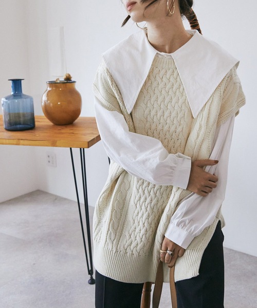 toucher du brise（トゥシェドブリーズ）の「ビックカラーオーバーサイズブラウス（シャツ/ブラウス・レディース・ベージュ/ブラック/ホワイト・M）」の6枚目の写真