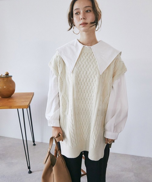 toucher du brise（トゥシェドブリーズ）の「ビックカラーオーバーサイズブラウス（シャツ/ブラウス・レディース・ベージュ/ブラック/ホワイト・M）」の11枚目の写真