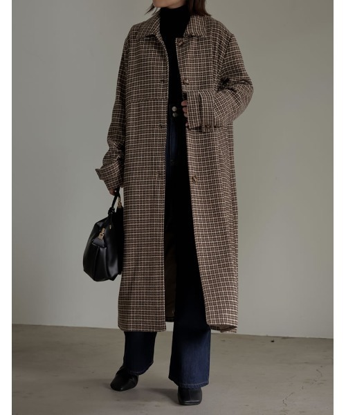Re:EDIT(リエディ)の「チェック柄ウールタッチステンカラーコート(ステンカラーコート・レディース・ベージュ/ブラウン・LARGE/SHORT/MEDIUM)」の21枚目の写真