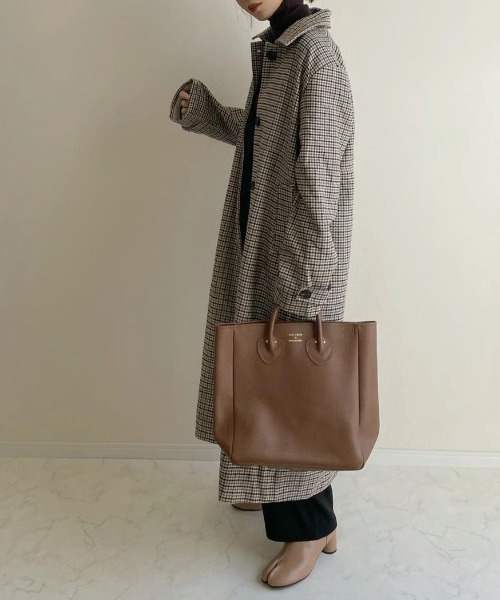 Re:EDIT(リエディ)の「チェック柄ウールタッチステンカラーコート(ステンカラーコート・レディース・ベージュ/ブラウン・LARGE/SHORT/MEDIUM)」の4枚目の写真