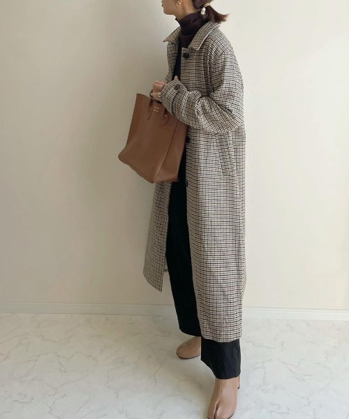 Re:EDIT(リエディ)の「チェック柄ウールタッチステンカラーコート(ステンカラーコート・レディース・ベージュ/ブラウン・LARGE/SHORT/MEDIUM)」の5枚目の写真