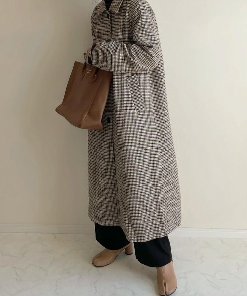 Re:EDIT(リエディ)の「チェック柄ウールタッチステンカラーコート(ステンカラーコート・レディース・ベージュ/ブラウン・LARGE/SHORT/MEDIUM)」の6枚目の写真