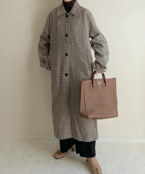 Re:EDIT(リエディ)の「チェック柄ウールタッチステンカラーコート(ステンカラーコート・レディース・ベージュ/ブラウン・LARGE/SHORT/MEDIUM)」の7枚目の写真