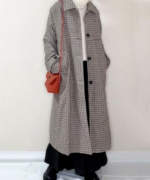 Re:EDIT(リエディ)の「チェック柄ウールタッチステンカラーコート(ステンカラーコート・レディース・ベージュ/ブラウン・LARGE/SHORT/MEDIUM)」の8枚目の写真