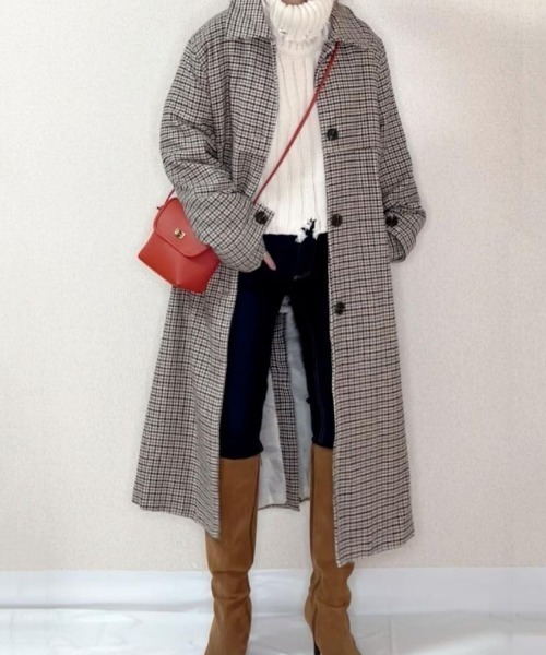 Re:EDIT(リエディ)の「チェック柄ウールタッチステンカラーコート(ステンカラーコート・レディース・ベージュ/ブラウン・LARGE/SHORT/MEDIUM)」の9枚目の写真