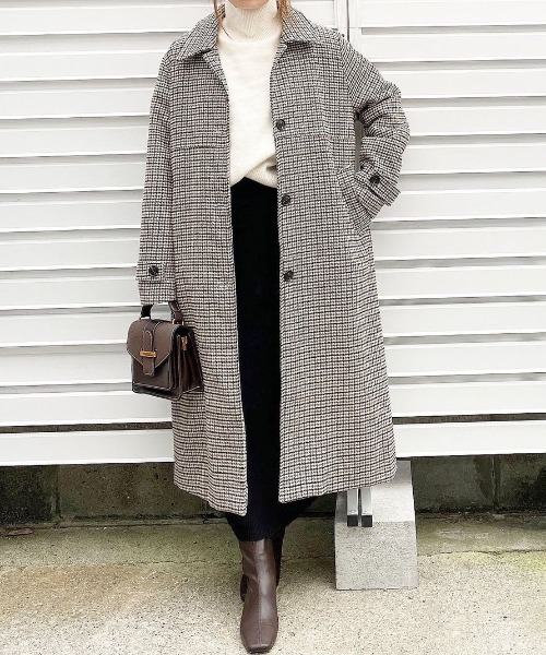 Re:EDIT(リエディ)の「チェック柄ウールタッチステンカラーコート(ステンカラーコート・レディース・ベージュ/ブラウン・LARGE/SHORT/MEDIUM)」の13枚目の写真