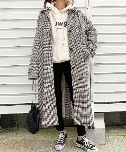 Re:EDIT(リエディ)の「チェック柄ウールタッチステンカラーコート(ステンカラーコート・レディース・ベージュ/ブラウン・LARGE/SHORT/MEDIUM)」の14枚目の写真