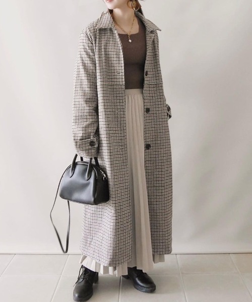 Re:EDIT(リエディ)の「チェック柄ウールタッチステンカラーコート(ステンカラーコート・レディース・ベージュ/ブラウン・LARGE/SHORT/MEDIUM)」の16枚目の写真