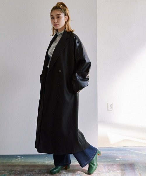 byYOUANCE（バイユアンス）の「マルチマテリアルダブルロングコート（その他アウター・レディース・ブラック・FREE）」の6枚目の写真