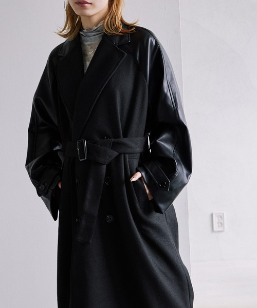 byYOUANCE（バイユアンス）の「マルチマテリアルダブルロングコート（その他アウター・レディース・ブラック・FREE）」の8枚目の写真