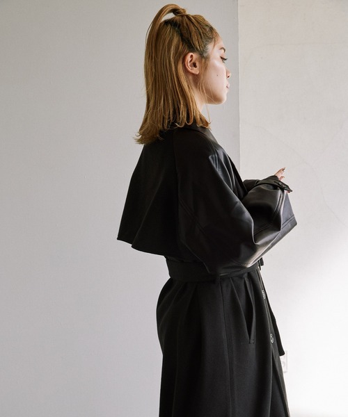 byYOUANCE（バイユアンス）の「マルチマテリアルダブルロングコート（その他アウター・レディース・ブラック・FREE）」の9枚目の写真