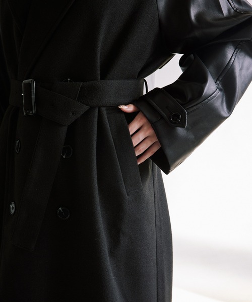 byYOUANCE（バイユアンス）の「マルチマテリアルダブルロングコート（その他アウター・レディース・ブラック・FREE）」の13枚目の写真