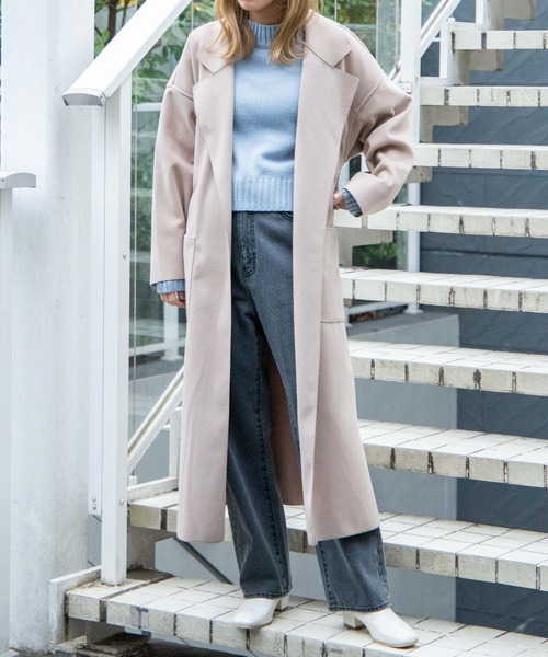 WEGO（ウィゴー）の「WEGO/【ZOZOTOWN＆一部店限定】テーラードフェイクウールコート（ステンカラーコート・レディース・アイボリー/ベージュ/ブルー・FREE）」の3枚目の写真