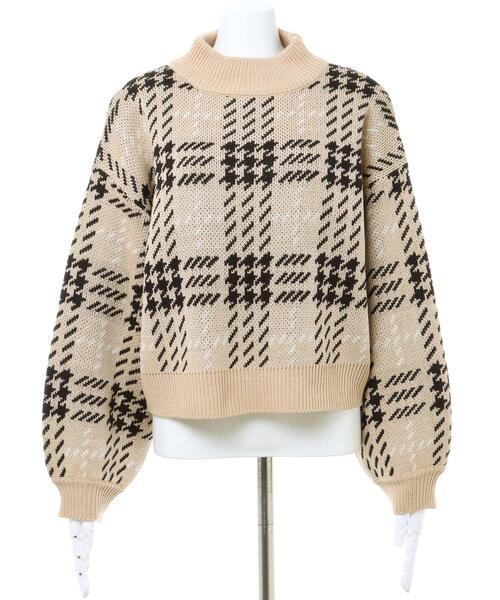 INGNI（イング）の「BIGチェックモックネックニット（ニット/セーター・レディース・ブラック/ベージュ/アイボリー・M）」の4枚目の写真