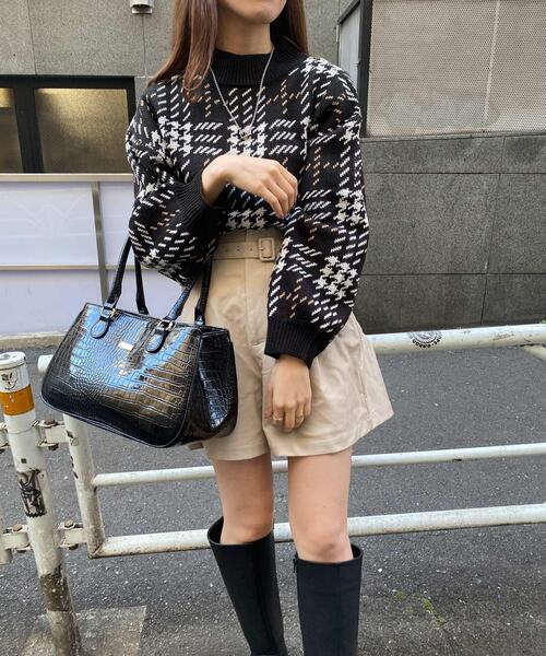 INGNI（イング）の「BIGチェックモックネックニット（ニット/セーター・レディース・ブラック/ベージュ/アイボリー・M）」の9枚目の写真