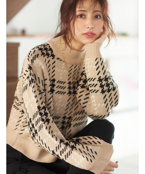 INGNI（イング）の「BIGチェックモックネックニット（ニット/セーター・レディース・ブラック/ベージュ/アイボリー・M）」の10枚目の写真