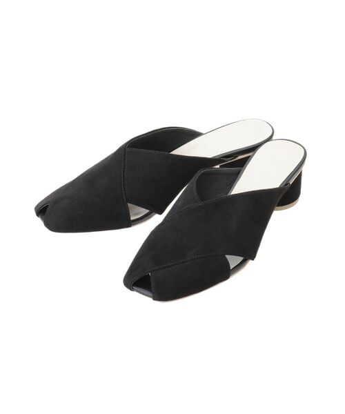 LAGUNAMOON（ラグナムーン）の「フェイクスエードクロスミュール（サンダル・レディース・ブラック/ベージュ・SMALL/MEDIUM）」の2枚目の写真