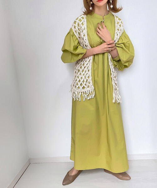 JUNOAH（ジュノア）の「ハーフジップボリュームスリーブワンピース（ワンピース・レディース・グリーン系その他/ブラック/ホワイト/グレー/チャコール/オレンジ/グレイッシュベージュ/ネイビー・LARGE/MEDIUM）」の13枚目の写真