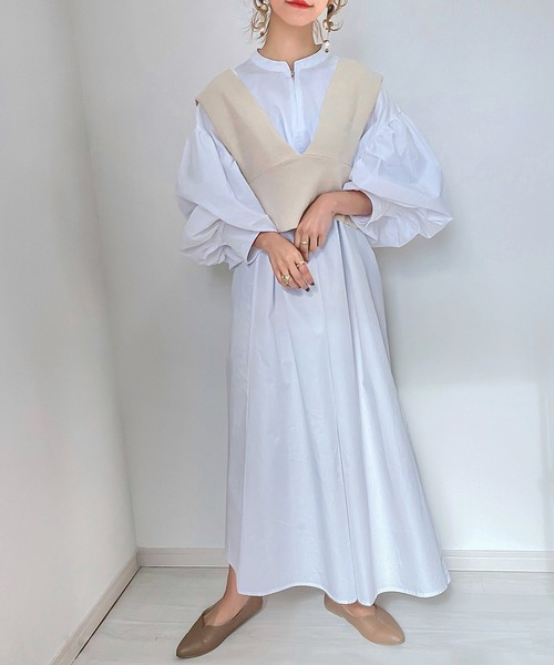 セール】ハーフジップボリュームスリーブワンピース（ワンピース