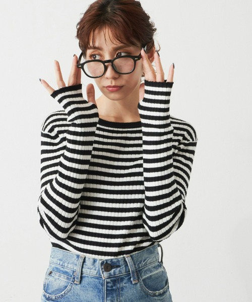 Auntie Rosa Holiday（アンティローザホリデー）の「カラークルーリブニットプルオーバー（ニット/セーター・レディース・ライトグリーン/ブラック/ブルー/ピンク・FREE）」の6枚目の写真