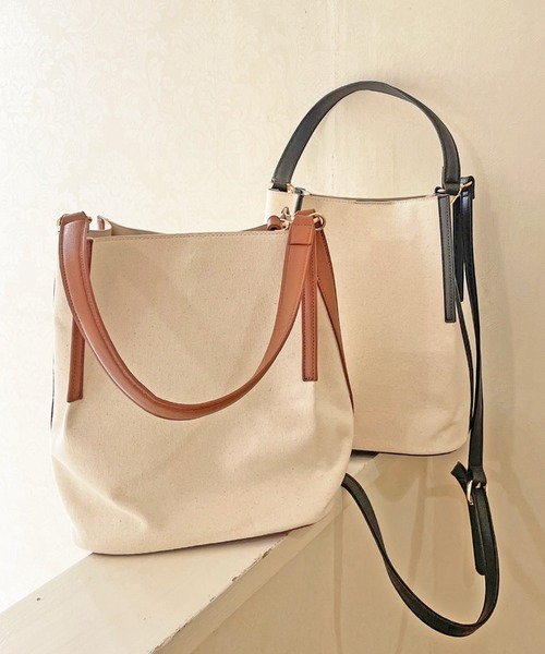 Cheek（チーク）の「キャンバスコンビバッグ（ハンドバッグ・レディース・ブラック/キャメル・FREE）」の2枚目の写真