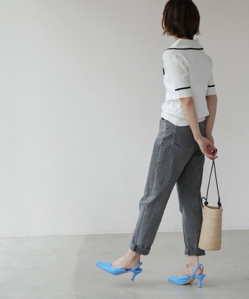 frames RAY CASSIN（フレームスレイカズン）の「WEB限定 BIGカラー配色5分袖ニット（Tシャツ/カットソー・レディース・オフホワイト/ブルー/ブラック/ピンク・FREE）」の6枚目の写真