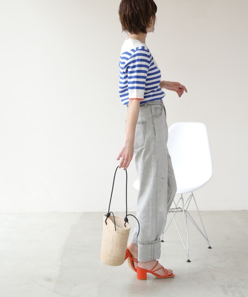 frames RAY CASSIN（フレームスレイカズン）の「WEB限定 BIGカラー配色5分袖ニット（Tシャツ/カットソー・レディース・オフホワイト/ブルー/ブラック/ピンク・FREE）」の20枚目の写真