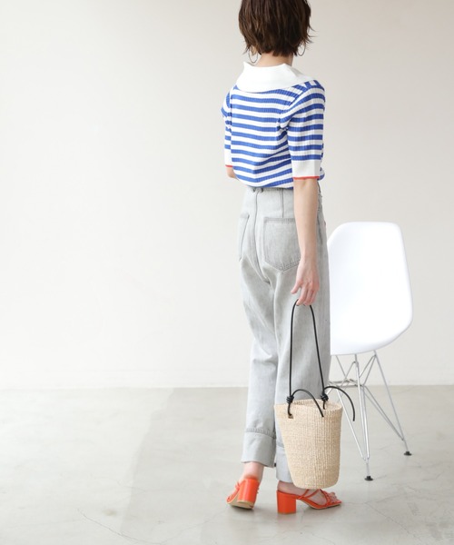 frames RAY CASSIN（フレームスレイカズン）の「WEB限定 BIGカラー配色5分袖ニット（Tシャツ/カットソー・レディース・オフホワイト/ブルー/ブラック/ピンク・FREE）」の21枚目の写真