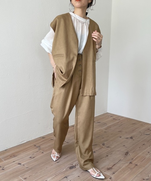 wee9s（ウィークス）の「front button double tuck pants / フロントボタンダブルタックパンツ（スラックス・レディース・ブラウン/グリーン・FREE）」の14枚目の写真