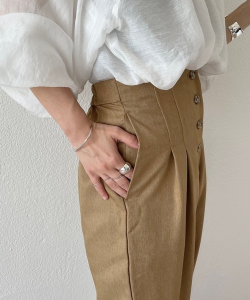 wee9s（ウィークス）の「front button double tuck pants / フロントボタンダブルタックパンツ（スラックス・レディース・ブラウン/グリーン・FREE）」の9枚目の写真