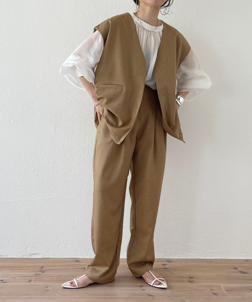 wee9s（ウィークス）の「front button double tuck pants / フロントボタンダブルタックパンツ（スラックス・レディース・ブラウン/グリーン・FREE）」の4枚目の写真