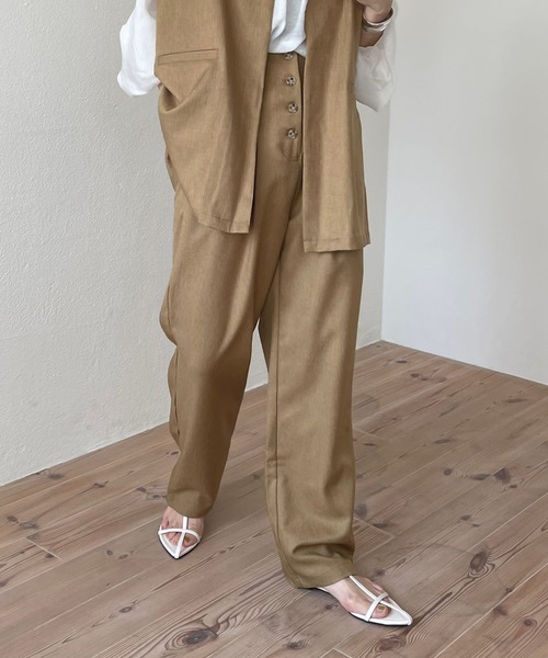 wee9s（ウィークス）の「front button double tuck pants / フロントボタンダブルタックパンツ（スラックス・レディース・ブラウン/グリーン・FREE）」の5枚目の写真