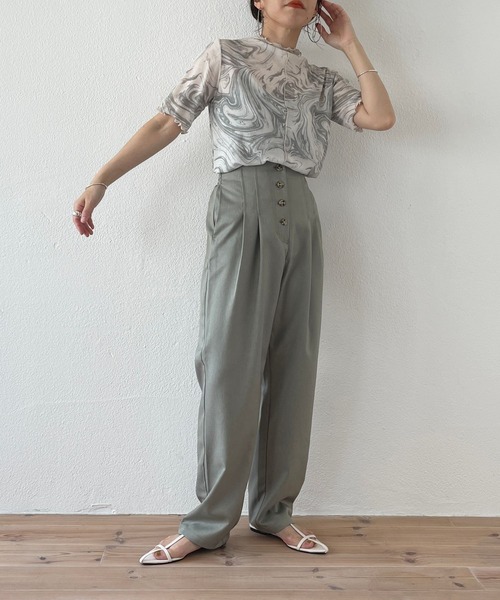 wee9s（ウィークス）の「front button double tuck pants / フロントボタンダブルタックパンツ（スラックス・レディース・ブラウン/グリーン・FREE）」の7枚目の写真