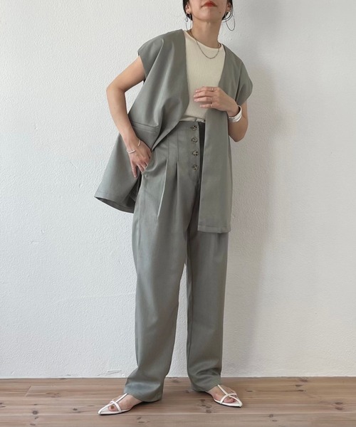 wee9s（ウィークス）の「front button double tuck pants / フロントボタンダブルタックパンツ（スラックス・レディース・ブラウン/グリーン・FREE）」の17枚目の写真