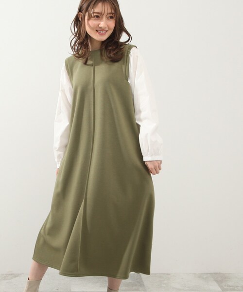 DRESKIP（ドレスキップ）の「◆お袖タック布帛切り替ワンピース（ワンピース・レディース・ブラック/カーキ/サンドベージュ・02/03/04）」の3枚目の写真