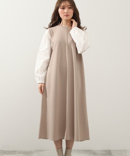 DRESKIP（ドレスキップ）の「◆お袖タック布帛切り替ワンピース（ワンピース・レディース・ブラック/カーキ/サンドベージュ・02/03/04）」の5枚目の写真