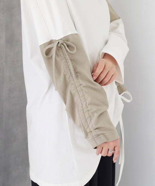 osharewalker（オシャレウォーカー）の「【廃盤】『ドロストアシメ配色カットソー』（Tシャツ/カットソー・レディース・ブラック/オフホワイト・FREE）」の4枚目の写真