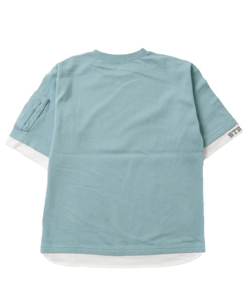 GLAZOS(グラソス)の「厚手天竺・ドロップショルダー袖ポケットフェイクレイヤード5分袖Tシャツ(Tシャツ/カットソー・キッズ・ブラック/カーキ/サックスブルー・130cm/140cm/150cm/160cm/170cm)」の17枚目の写真